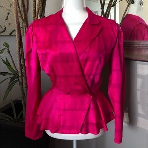 Vintage 80s Hot Pink Silk Power Blouse Blazer